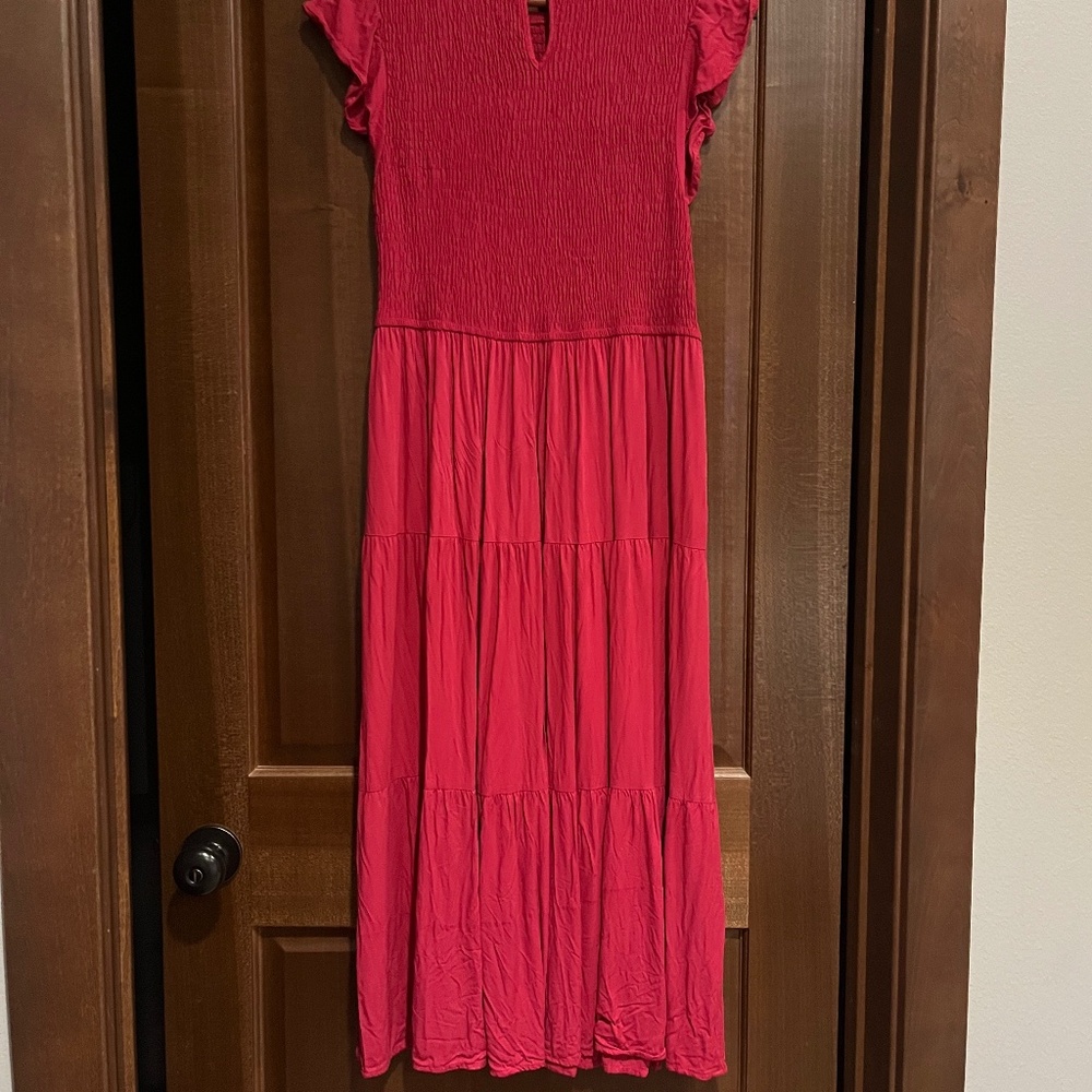 Flutter Sleeve Smocked Elastic Midi Dress - Picture 5 of 6